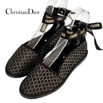 Christian Dior CHRISTIAN DIOR JADIOR Flat Shoes Shoes Mesh Black Unused Ribbon