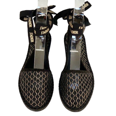 Christian Dior CHRISTIAN DIOR JADIOR Flat Shoes Shoes Mesh Black Unused Ribbon