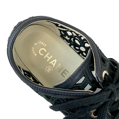 シャネル CHANEL スニーカー 靴 シューズ レザー ブラック フラワーカット レース