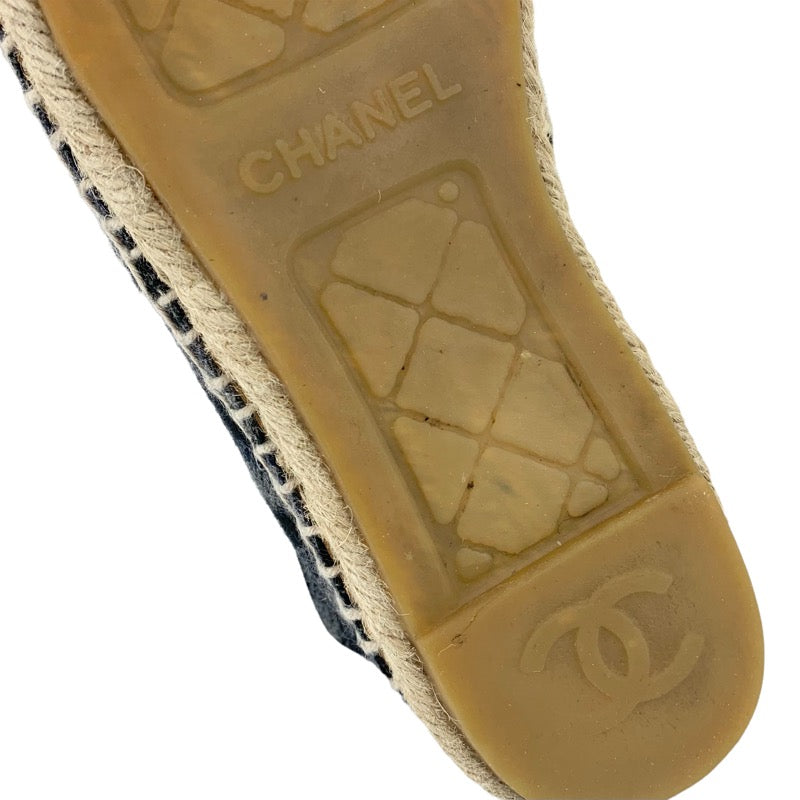 シャネル CHANEL フラットシューズ 靴 シューズ ウール ブラック グレー エスパドリーユ ココマーク チェック