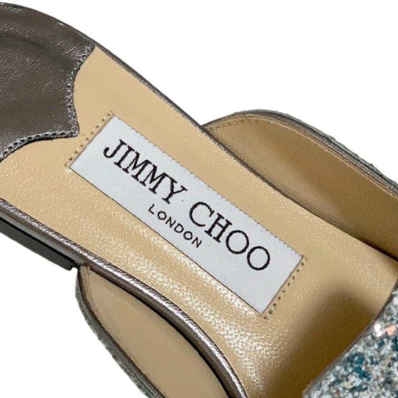 ジミーチュウ JIMMY CHOO フラットシューズ 靴 シューズ グリッター ライトブルー 未使用 ミュール リボン