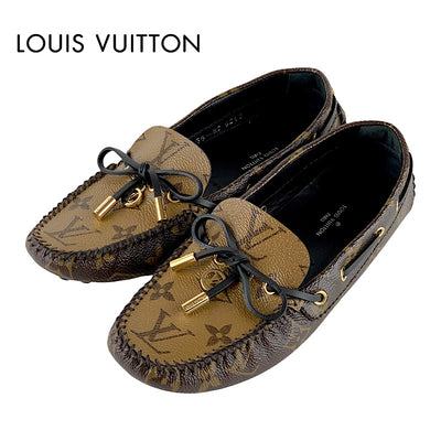 ルイヴィトン LOUIS VUITTON グロリアライン モノグラム フラットシューズ 靴 シューズ レザー ブラウン 未使用 ドライビングシューズ ローファー リボン