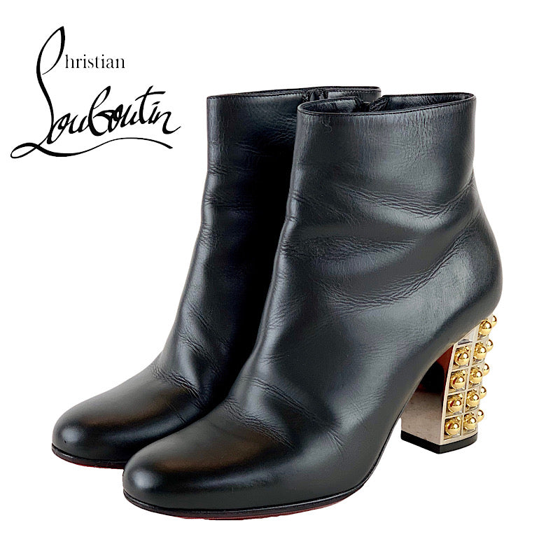 クリスチャンルブタン Christian Louboutin ブーツ ショートブーツ 靴 シューズ レザー ブラック 黒 丸スタッズ