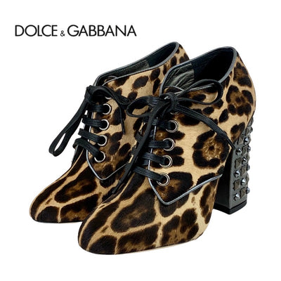 ドルチェアンドガッバーナ DOLCE&GABBANA ブーツ ショートブーツ 靴 シューズ ハラコ ブラウン ブーティ レオパード スタッズ レースアップ