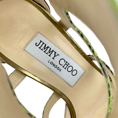 ジミーチュウ JIMMY CHOO サンダル 靴 シューズ スエード レザー ゴールド ブラウン グリーン系 パイソン