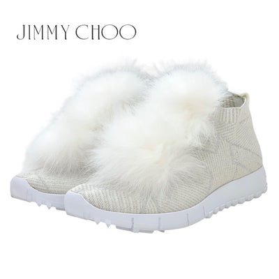 ジミーチュウ JIMMY CHOO スニーカー 靴 シューズ ファブリック ファー ホワイト シルバー ラメ ソックススニーカー ニット