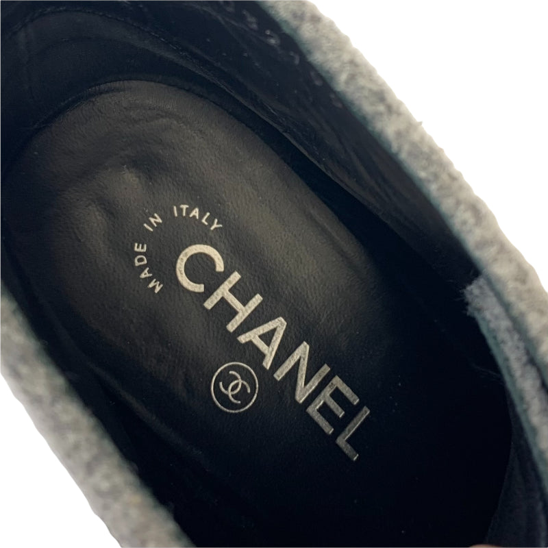 シャネル CHANEL ブーツ ショートブーツ 靴 シューズ ウール スエード レザー グレー ブラック ココマーク チェーン レースアップ