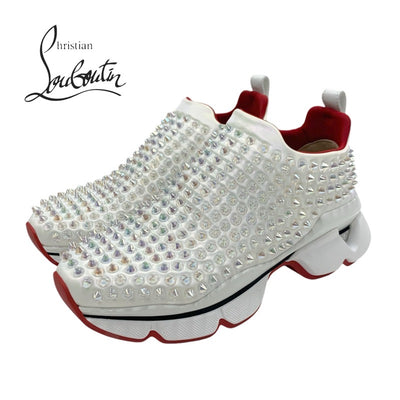 Christian Louboutin sneakers, shoes, leather, white, aurora spikes, studs