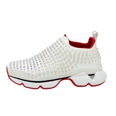 Christian Louboutin sneakers, shoes, leather, white, aurora spikes, studs