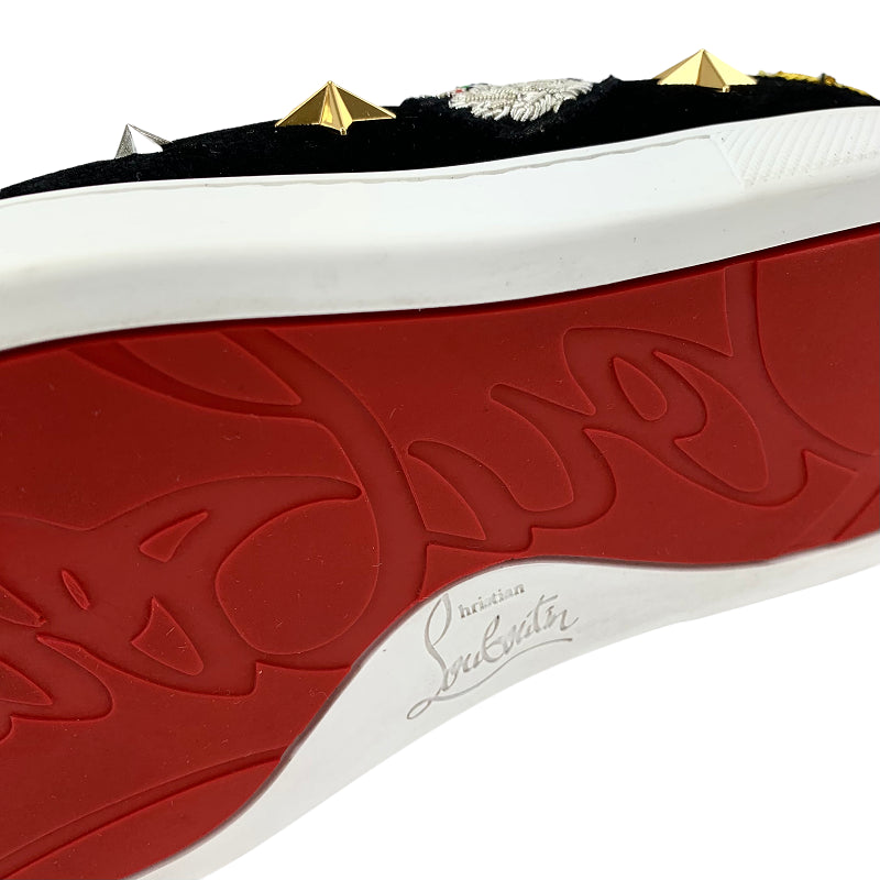 クリスチャンルブタン Christian Louboutin スニーカー 靴 シューズ ベロア ブラック ゴールド シルバー スリッポン スタッズ ワッペン