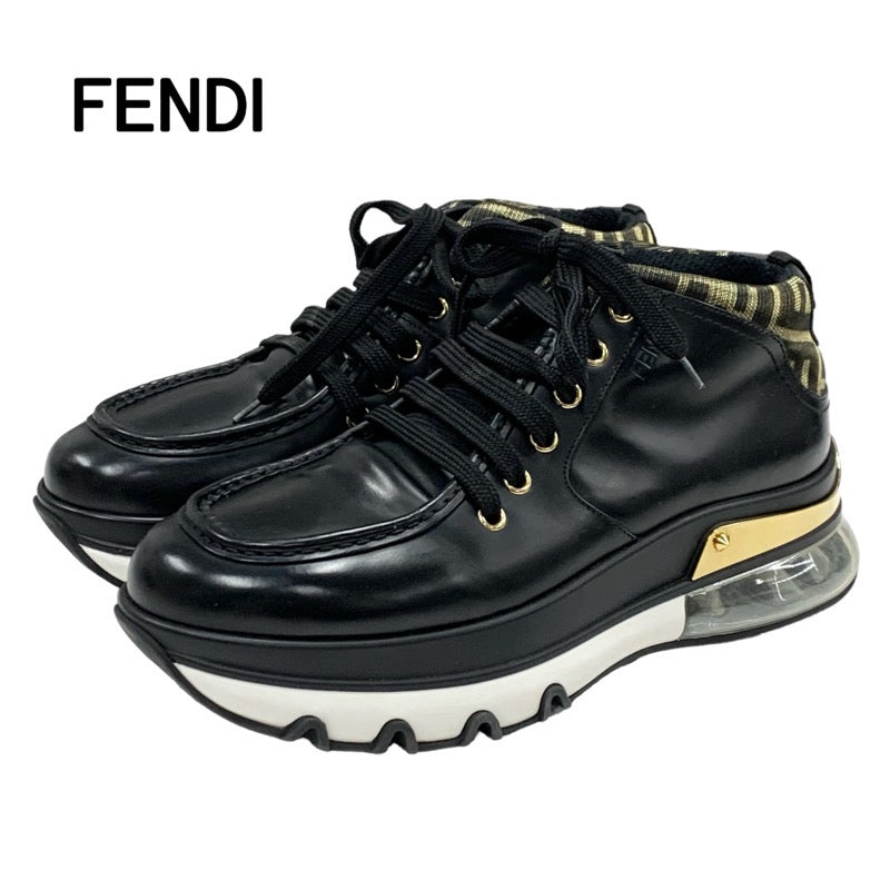 フェンディ FENDI スニーカー ハイカットスニーカー 靴 シューズ ズッカ ロゴ レザー ブラック ゴールド メンズ