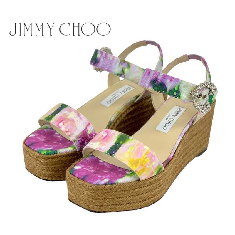 ジミーチュウ JIMMY CHOO サンダル 靴 シューズ キャンバス マルチカラー 未使用 ウェッジソール エスパドリーユ ビジュー