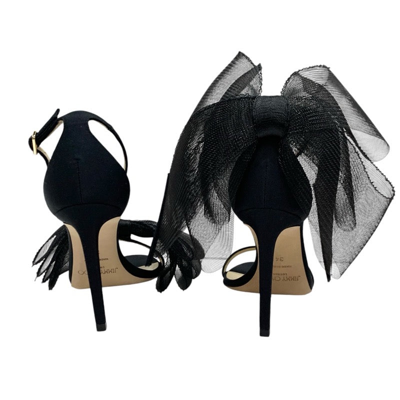 ジミーチュウ JIMMY CHOO サンダル 靴 シューズ ファブリック ブラック 黒 未使用 リボン チュール