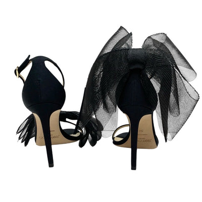 ジミーチュウ JIMMY CHOO サンダル 靴 シューズ ファブリック ブラック 黒 未使用 リボン チュール