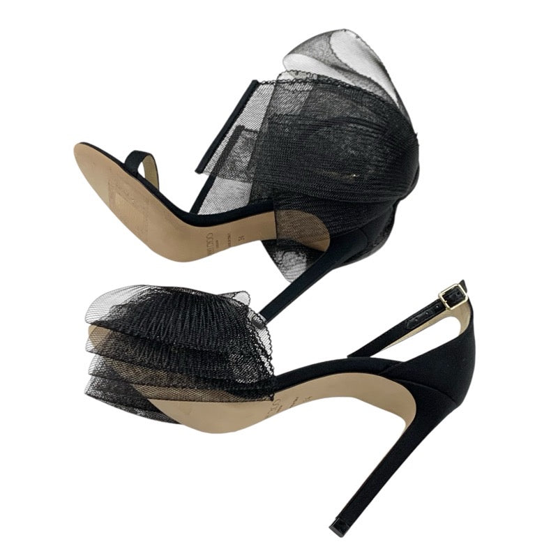 ジミーチュウ JIMMY CHOO サンダル 靴 シューズ ファブリック ブラック 黒 未使用 リボン チュール
