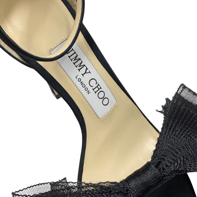 ジミーチュウ JIMMY CHOO サンダル 靴 シューズ ファブリック ブラック 黒 未使用 リボン チュール