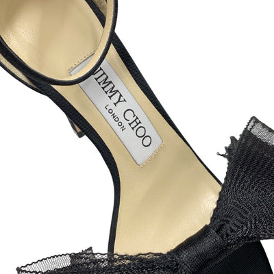ジミーチュウ JIMMY CHOO サンダル 靴 シューズ ファブリック ブラック 黒 未使用 リボン チュール