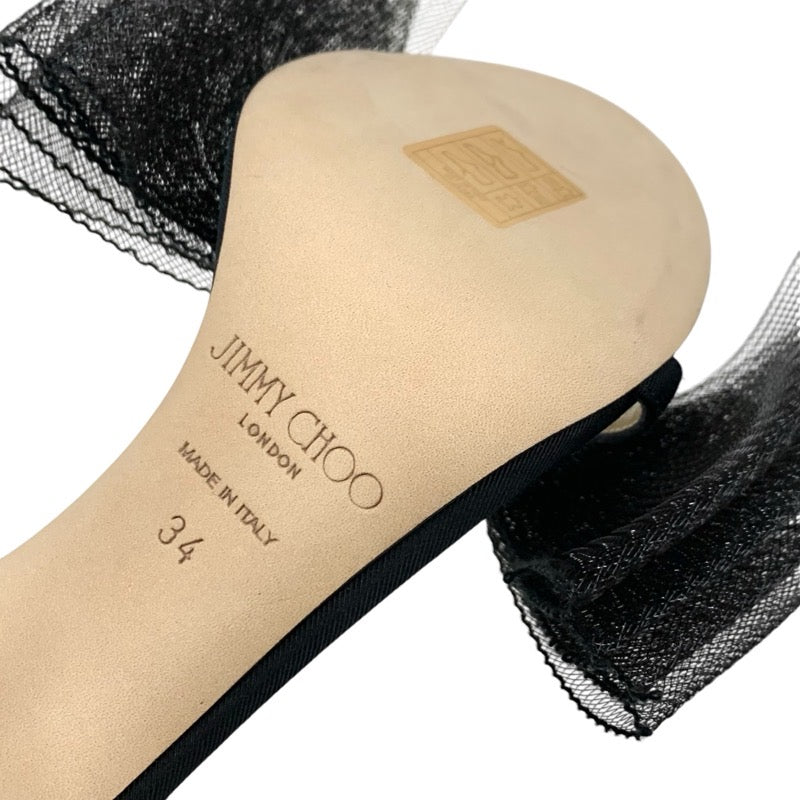 ジミーチュウ JIMMY CHOO サンダル 靴 シューズ ファブリック ブラック 黒 未使用 リボン チュール