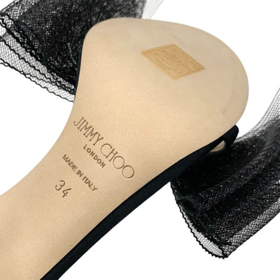 ジミーチュウ JIMMY CHOO サンダル 靴 シューズ ファブリック ブラック 黒 未使用 リボン チュール