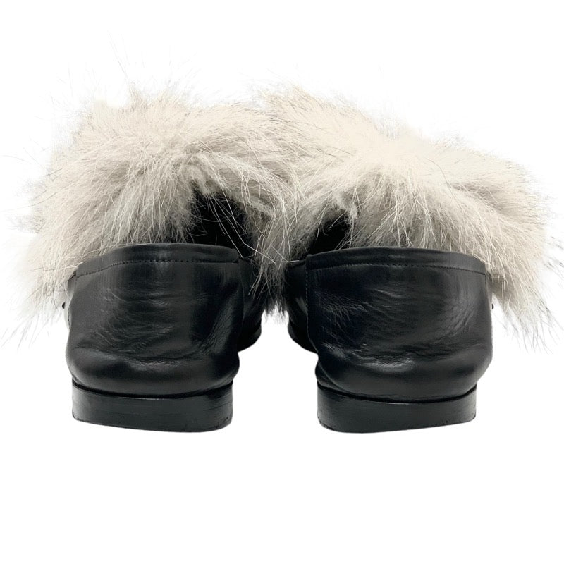 Louis Vuitton LOUIS VUITTON Loafers Leather Shoes Shoes Leather Fur Black Grey LV Chain Flat Shoes