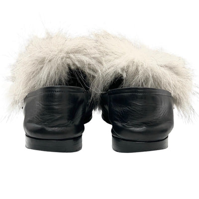 Louis Vuitton LOUIS VUITTON Loafers Leather Shoes Shoes Leather Fur Black Grey LV Chain Flat Shoes