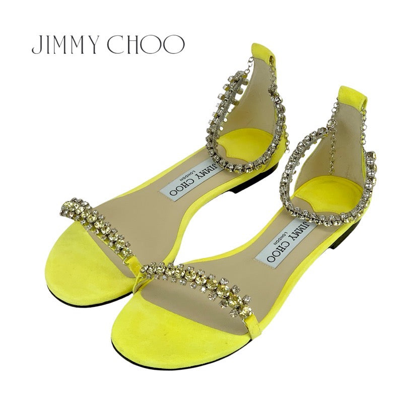 ジミーチュウ JIMMY CHOO サンダル 靴 シューズ スエード イエロー 未使用 ビジュー パーティーシューズ