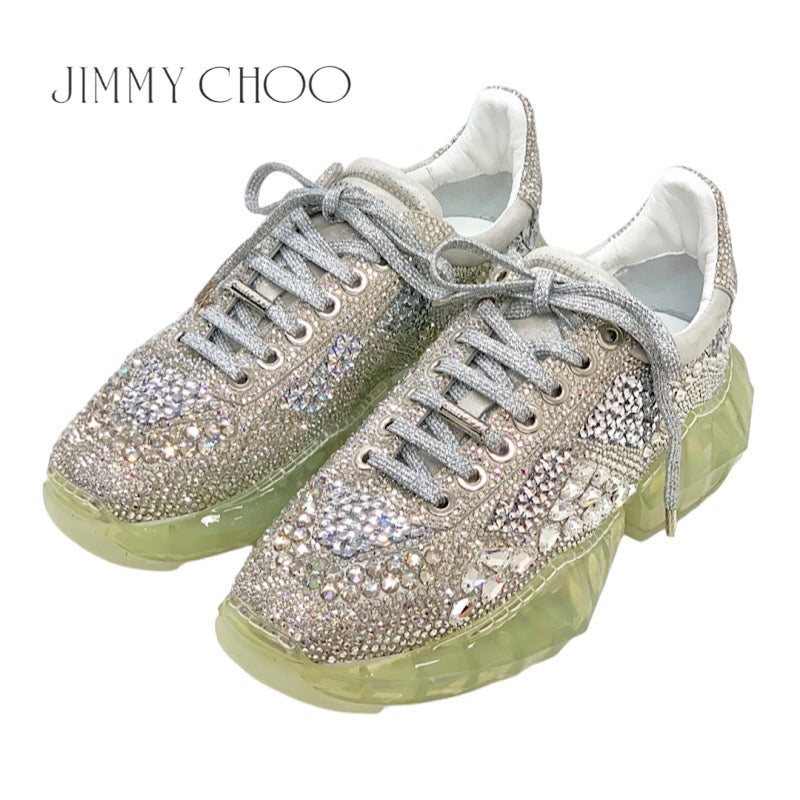 ジミーチュウ JIMMY CHOO ダイヤモンド スニーカー 靴 シューズ スワロフスキー シルバー クリスタル 未使用 ロゴ