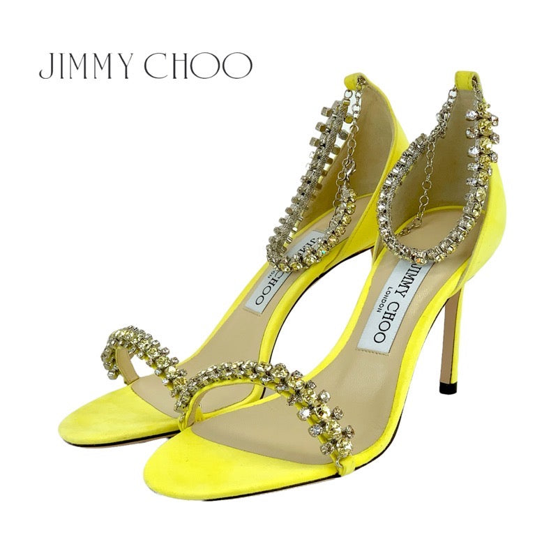 ジミーチュウ JIMMY CHOO サンダル 靴 シューズ スエード イエロー 未使用 ビジュー アンクルストラップ パーティーシューズ