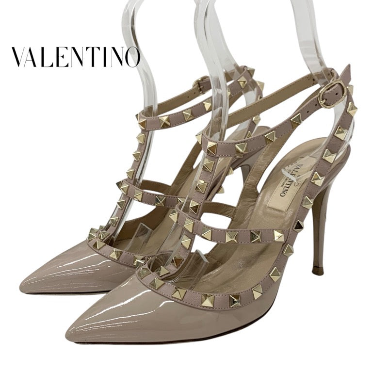 ヴァレンティノ VALENTINO パンプス 靴 シューズ パテント レザー ピンクベージュ ゴールド ロックスタッズ サンダル バックストラップ