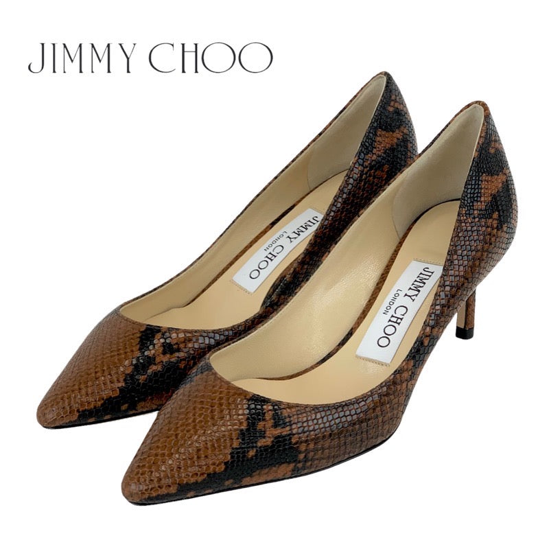 ジミーチュウ JIMMY CHOO パンプス 靴 シューズ レザー ブラウン ブラック 未使用 パイソン