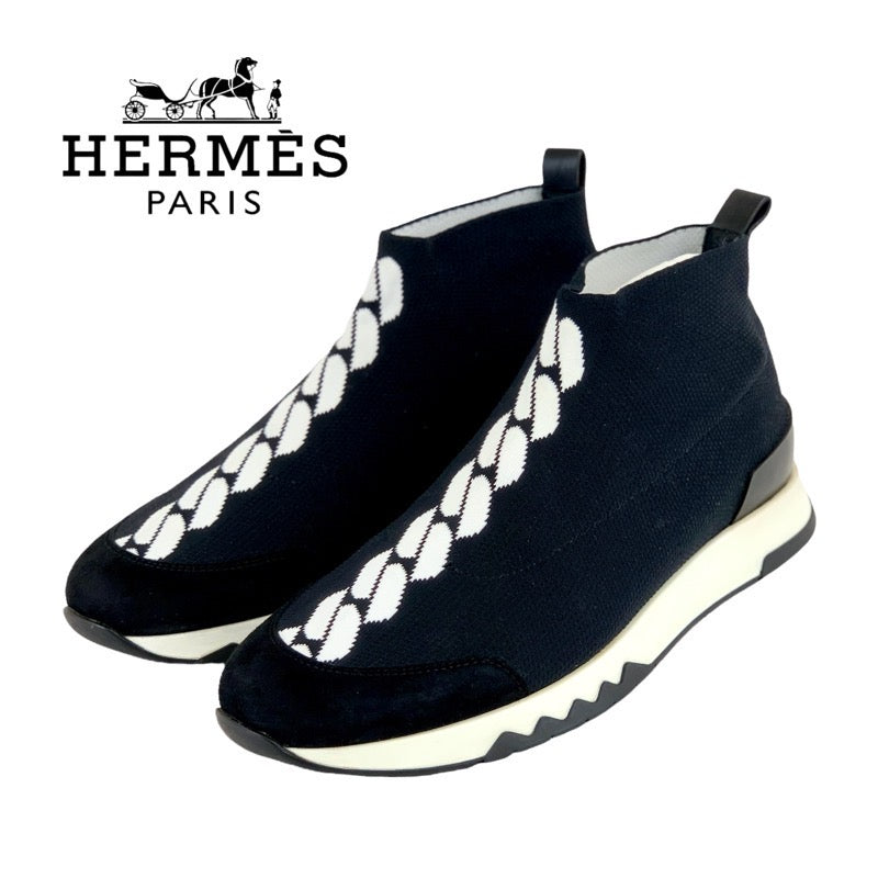 エルメス HERMES ヴォロ スニーカー 靴 シューズ ファブリック スエード レザー ブラック ホワイト ソックススニーカー ニット