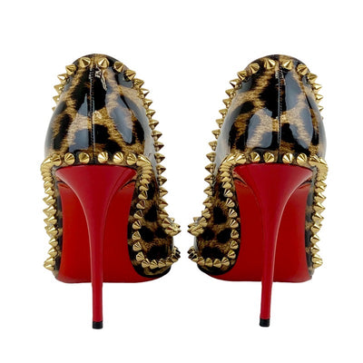 クリスチャンルブタン Christian Louboutin パンプス 靴 シューズ パテント ブラウン ゴールド スパイク スタッズ レオパード