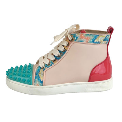 クリスチャンルブタン Christian Louboutin スニーカー 靴 シューズ レザー パテント ピンク グリーン マルチカラー 未使用 ハイカットスニーカー スパイク スタッズ