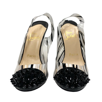 Christian Louboutin Pumps Shoes PVC Patent Black White Unused Spikes Studs Marble Slingback