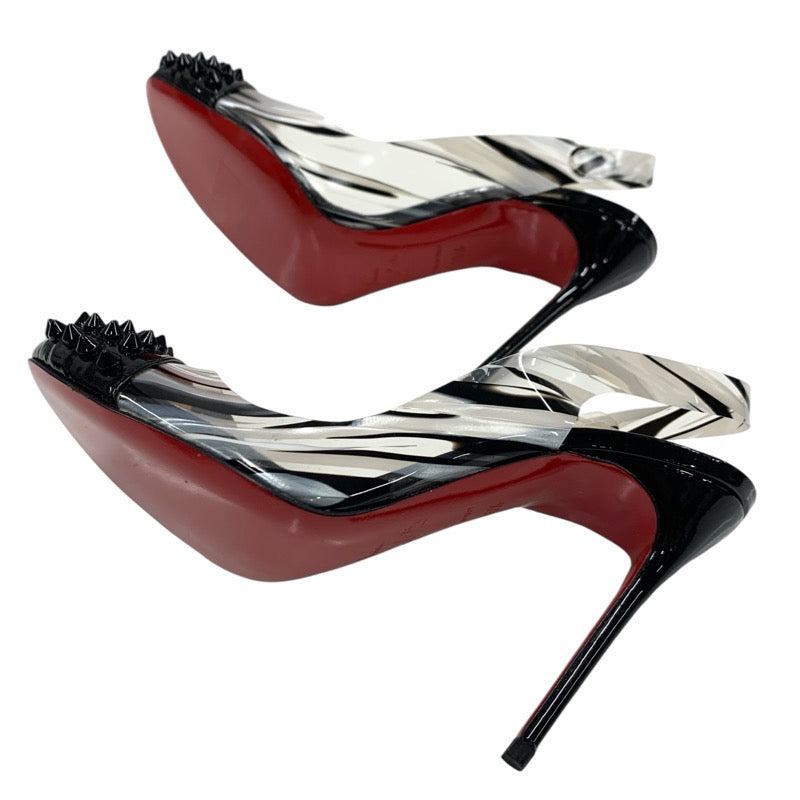 Christian Louboutin Pumps Shoes PVC Patent Black White Unused Spikes Studs Marble Slingback