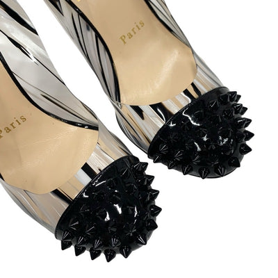 Christian Louboutin Pumps Shoes PVC Patent Black White Unused Spikes Studs Marble Slingback