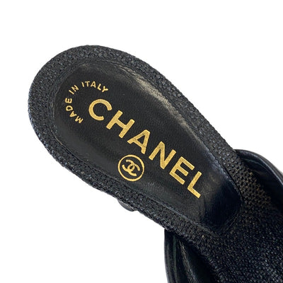 シャネル CHANEL サンダル 靴 シューズ ストロー ブラック 黒 ミュール ターンロック ココマーク