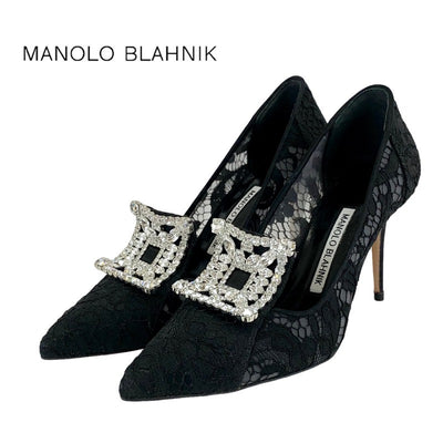 マノロブラニク MANOLO BLAHNIK パンプス 靴 シューズ ビジュー レース ブラック 黒