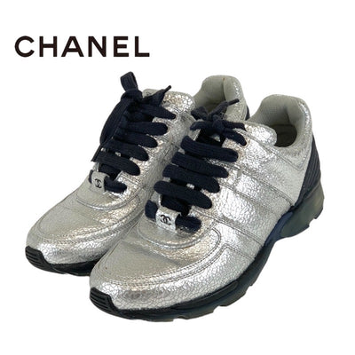 シャネル CHANEL スニーカー 靴 シューズ レザー シルバー ココマーク