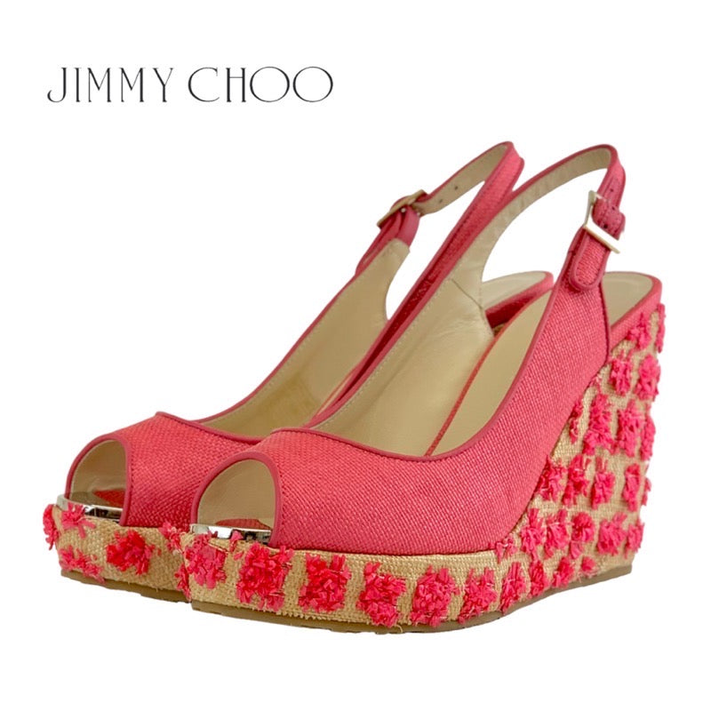 ジミーチュウ JIMMY CHOO サンダル 靴 シューズ ストロー ピンク 未使用 ウェッジソール