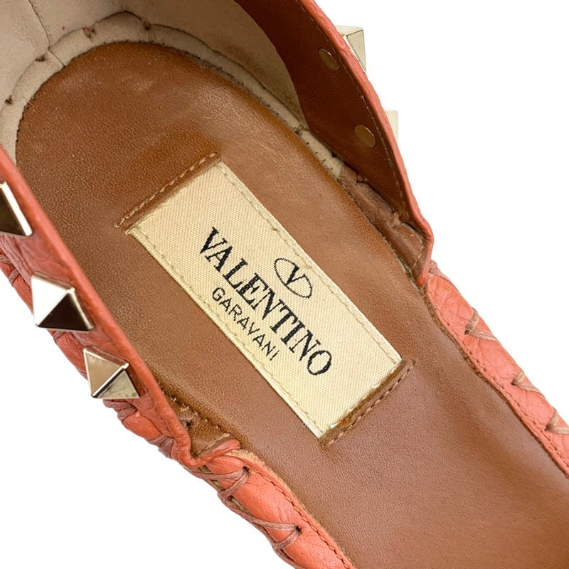 ヴァレンティノ VALENTINO パンプス 靴 シューズ レザー オレンジ ゴールド ロックスタッズ エスパドリーユ ウェッジソール