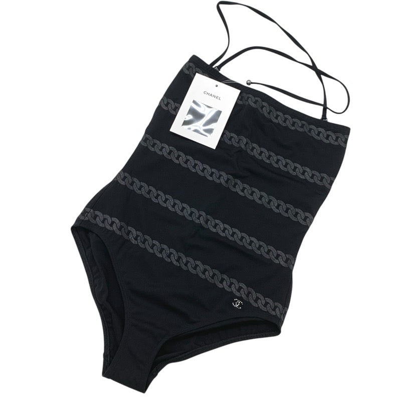 シャネル CHANEL ブラック ココマーク ラインストーン チェーン柄 水着 未使用