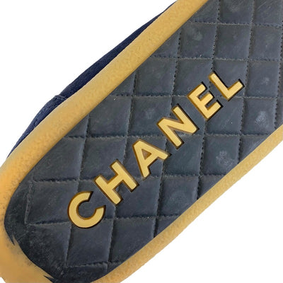 シャネル CHANEL ブーツ ショートブーツ 靴 シューズ スエード ムートン ネイビー ゴールド ムートンブーツ ココマーク チェーン ボア