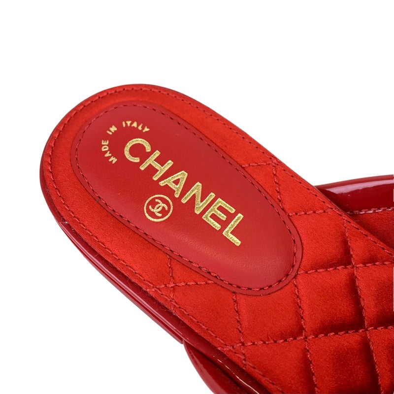 シャネル CHANEL フラットシューズ 靴 シューズ パテント レッド ゴールド ミュール ココマーク