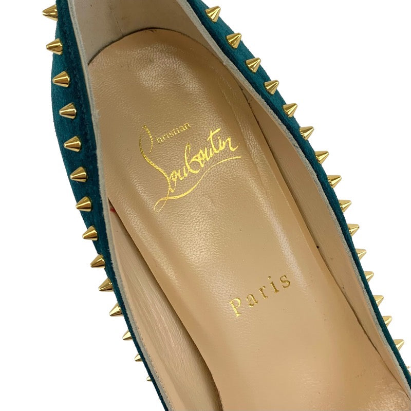 クリスチャンルブタン Christian Louboutin パンプス 靴 シューズ スパイク スタッズ スエード グリーン系 ゴールド