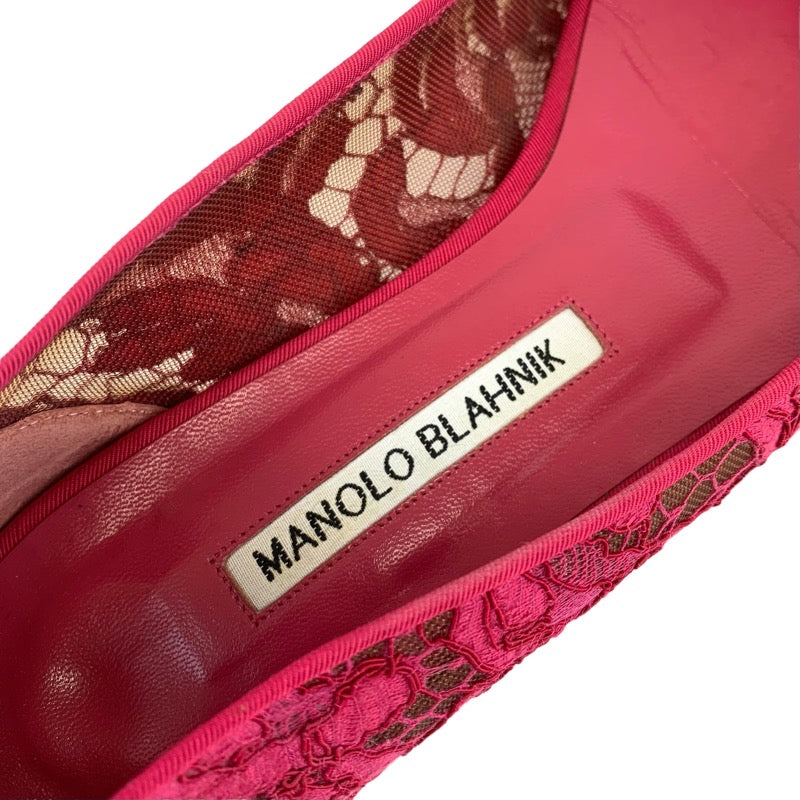 マノロブラニク MANOLO BLAHNIK ハンギシ パンプス 靴 シューズ レース ファブリック ピンク系 フラットシューズ ビジュー パーティーシューズ フォーマルシューズ