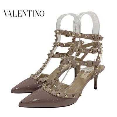 ヴァレンティノ VALENTINO パンプス 靴 シューズ パテント レザー パープル系 ゴールド サンダル ロックスタッズ ストラップ