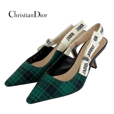 クリスチャンディオール CHRISTIAN DIOR J'ADIOR パンプス 靴 シューズ ウール グリーン サンダル チェック スリングバック