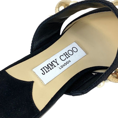 ジミーチュウ JIMMY CHOO サンダル 靴 シューズ スエード ブラック ゴールド ミュール パンプス 丸スタッズ パール フラット