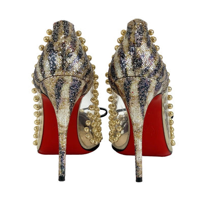 クリスチャンルブタン Christian Louboutin パンプス 靴 シューズ 丸スタッズ リボン クリア グリッター マルチカラー